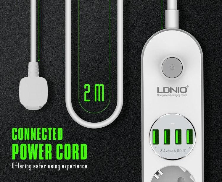 Мережевий фільтр подовжувач USB-виходів 4x220V і 4xUSB довжина 2 м. LDNIO SE4432 – фото 8