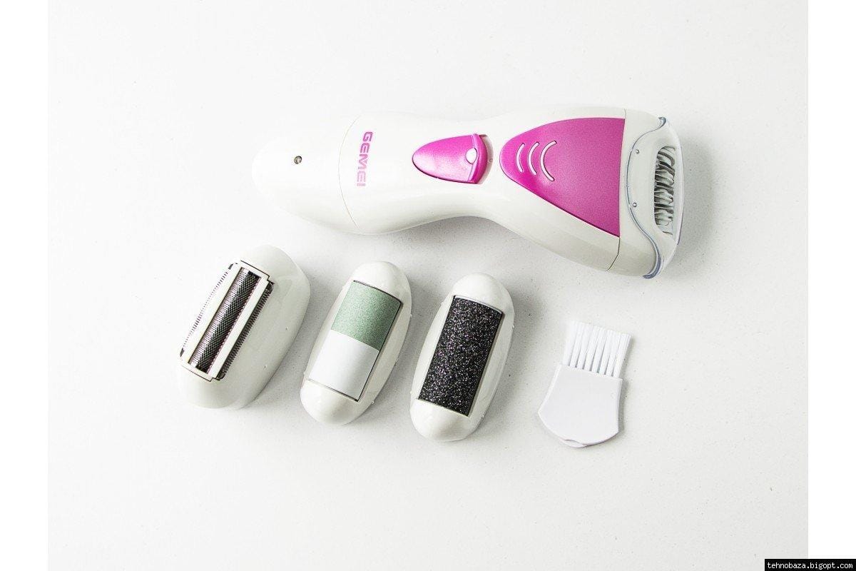 Епілятор Gemei GM 7006 (4 в 1) з акумулятором — бритва з подвійним лезом, 2 насадки епілятора, насадка-пемза – фото 4