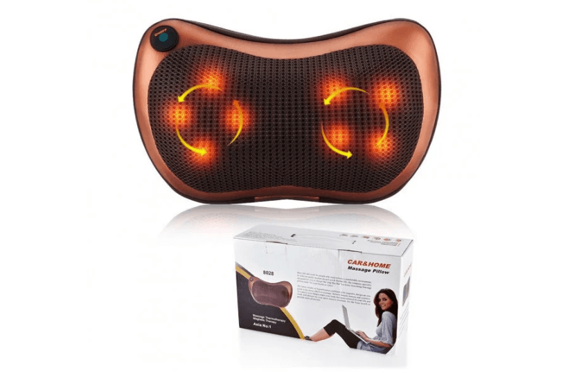 Масажна подушка MASSAGE PILLOW QY-8028 інфрачервоний роликовий масажер для шиї та спини 8 масажних ролика – фото 1