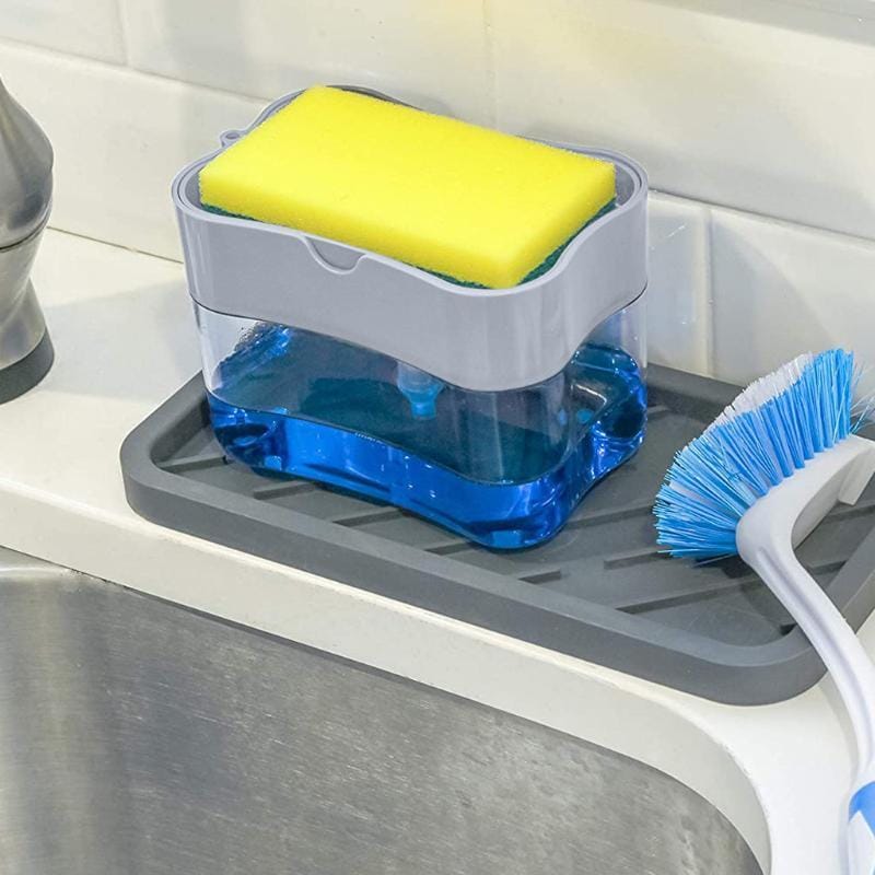 Органайзер для мочалок з мильницею та дозатором натискна Soap Pump Sponge Caddy – фото 1