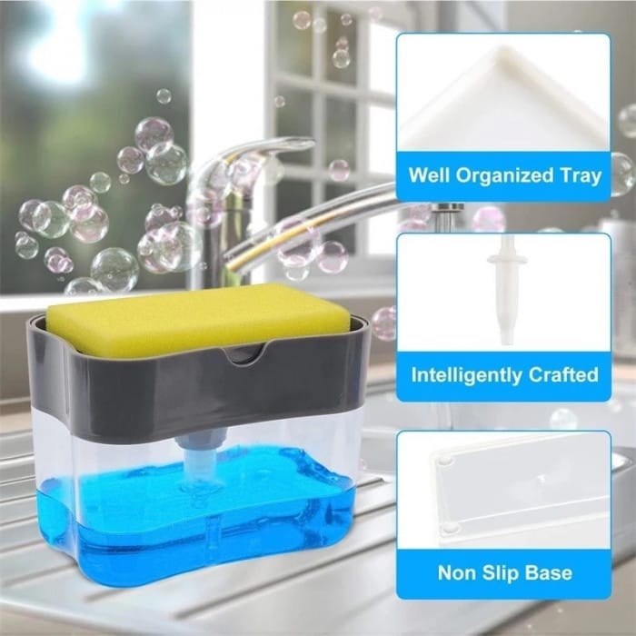 Органайзер для мочалок з мильницею та дозатором натискна Soap Pump Sponge Caddy – фото 2