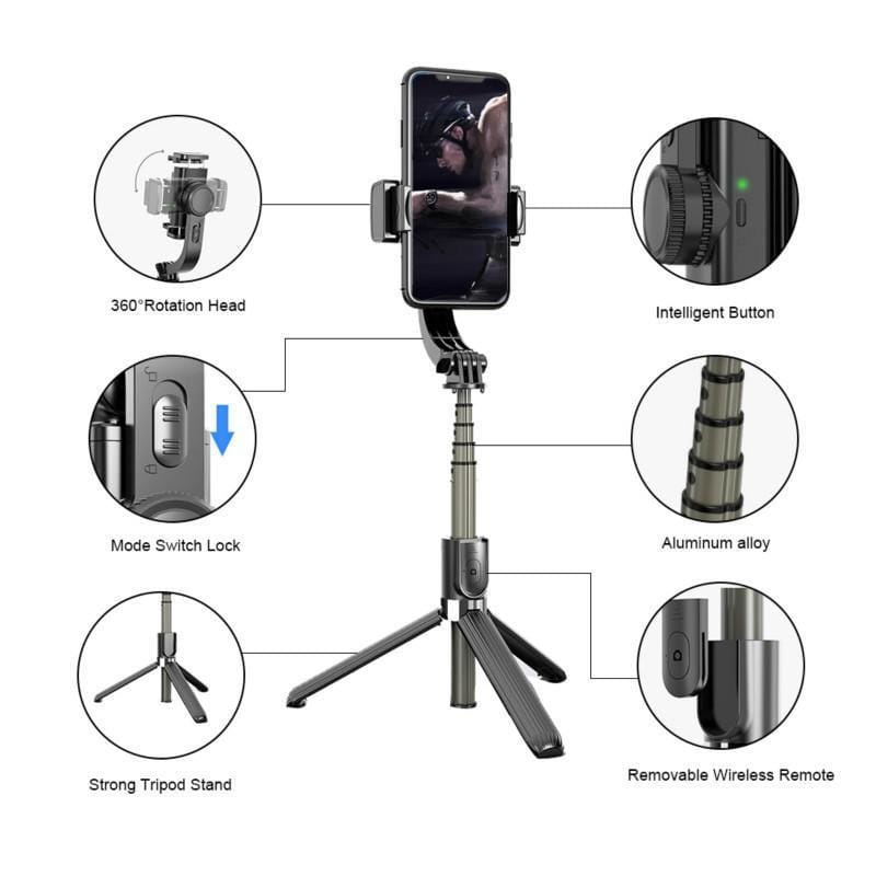 Стабілізатор телефона Gimbal L08. Штатив тримач телефона з Bluetooth пультом дистанційного керування – фото 4