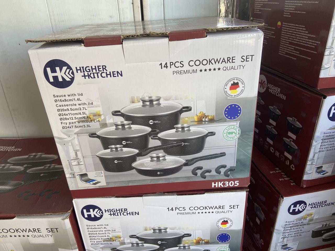 Набір каструль і сковорода Higher Kitchen HK-305, Набір посуду з гранітним антипригарним покриттям ЧОРНИЙ – фото 3