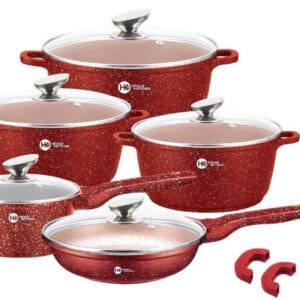 Набір каструль і сковорода Higher Kitchen HK-305, Набір посуду з гранітним антипригарним покриттям КРАСНИЙ