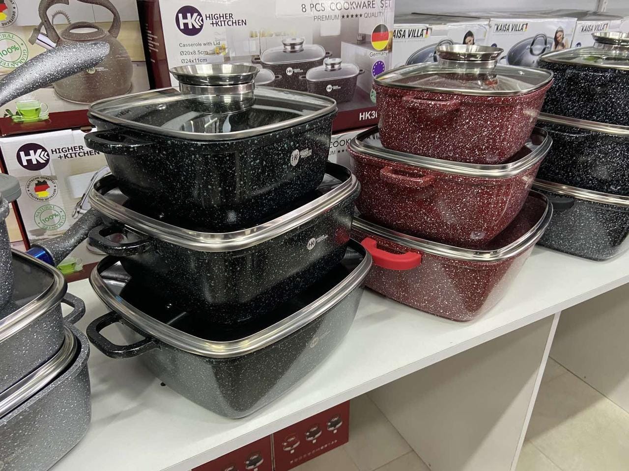Набір каструль Higher Kitchen HK-302 КРАСНІ з гранітним антипригарним покриттям – фото 1