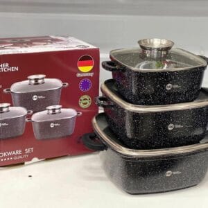 Набір каструль Higher Kitchen HK-302 Чорні з гранітним антипригарним покриттям