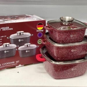 Набір каструль Higher Kitchen HK-302 КРАСНІ з гранітним антипригарним покриттям