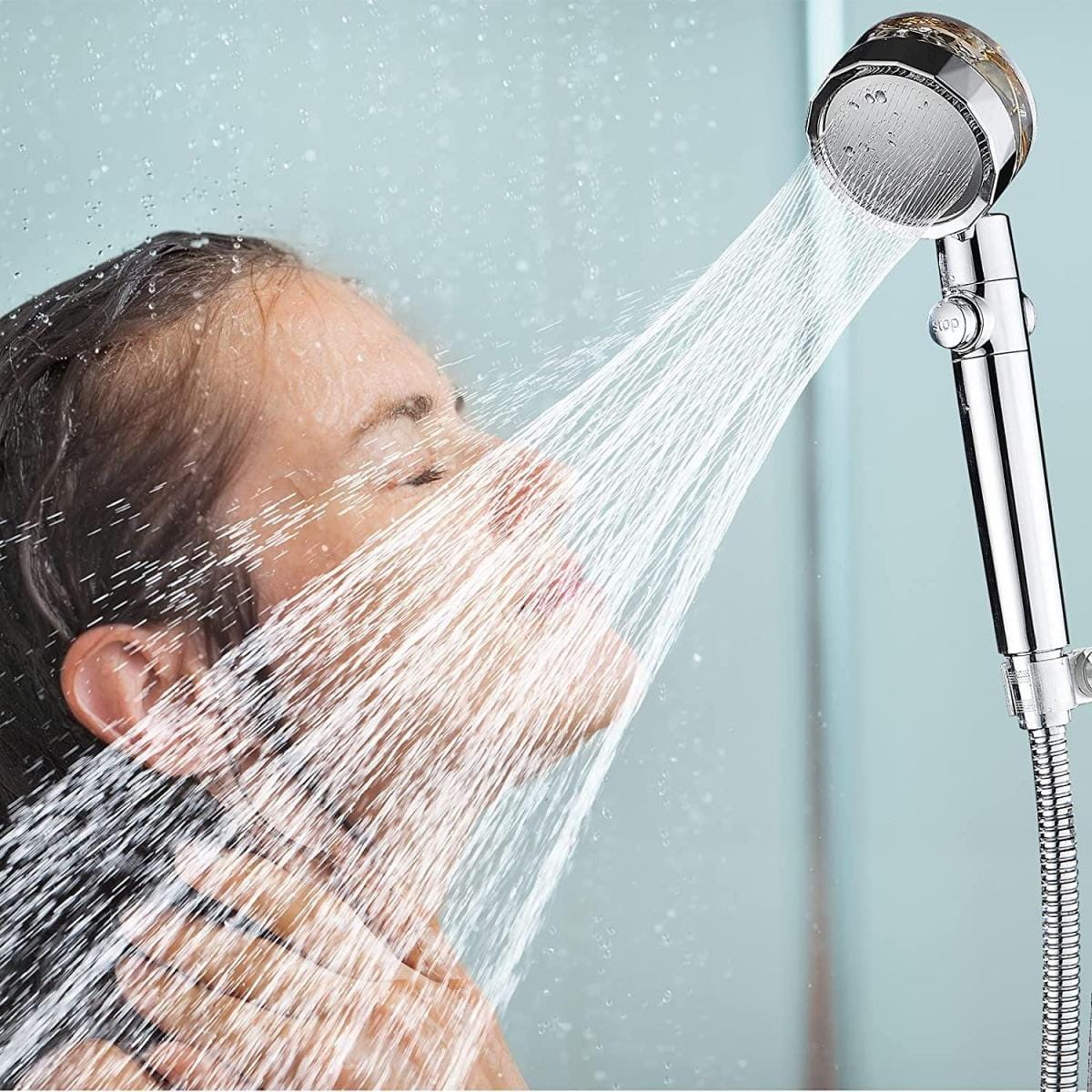 Водоощадна воронка-насадка для душу Turbocharged shower head з функцією стоп і обертанням на 360° – фото 4