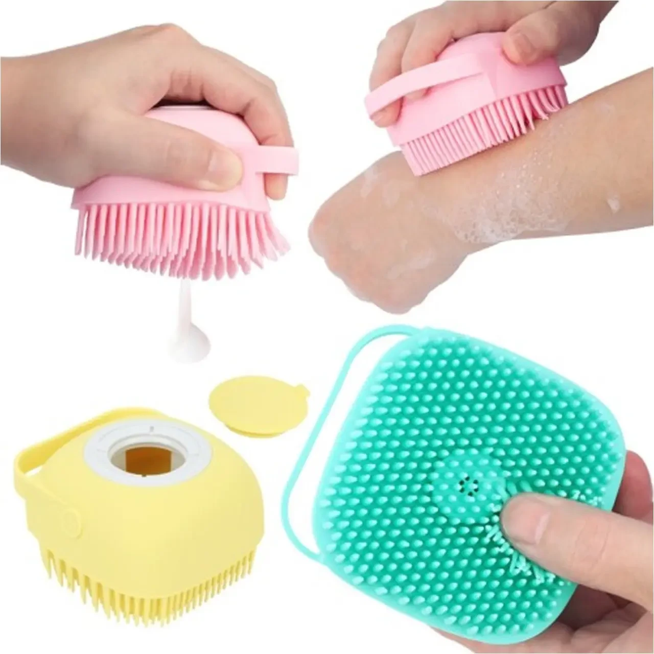 Силіконова масажна щітка мочалка YELLOW Silicone Massage Bath ⁇ Мочалка для купання ⁇ Щітка для тварин – фото 4