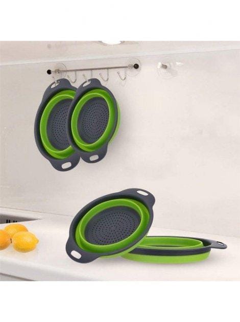 Друшляк силіконовий складаний 2 шт. у комплекті (великий + маленький) Collapsible filter baskets, зелений – фото 5
