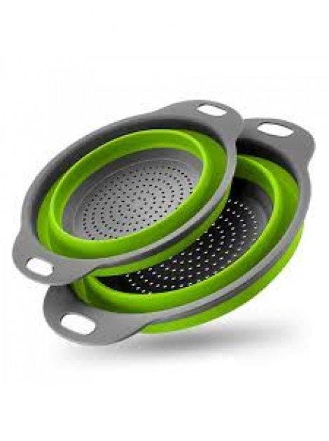 Друшляк силіконовий складаний 2 шт. у комплекті (великий + маленький) Collapsible filter baskets, зелений – фото 2
