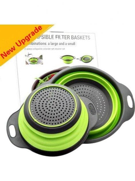 Друшляк силіконовий складаний 2 шт. у комплекті (великий + маленький) Collapsible filter baskets, зелений – фото 3