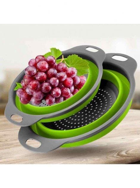 Друшляк силіконовий складаний 2 шт. у комплекті (великий + маленький) Collapsible filter baskets, зелений – фото 4