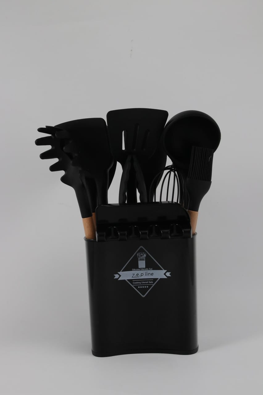 Кухонний набір ZP, кухонне начиння, 12 предметів, силіконовий, Чорний – фото 1