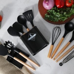 Кухонний набір ZP, кухонне начиння, 12 предметів, силіконовий, Чорний