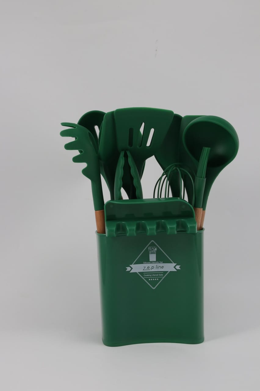 Набір ZP, кухонне начиння, 13 предметів, Силіконовий, Зелений – фото 1