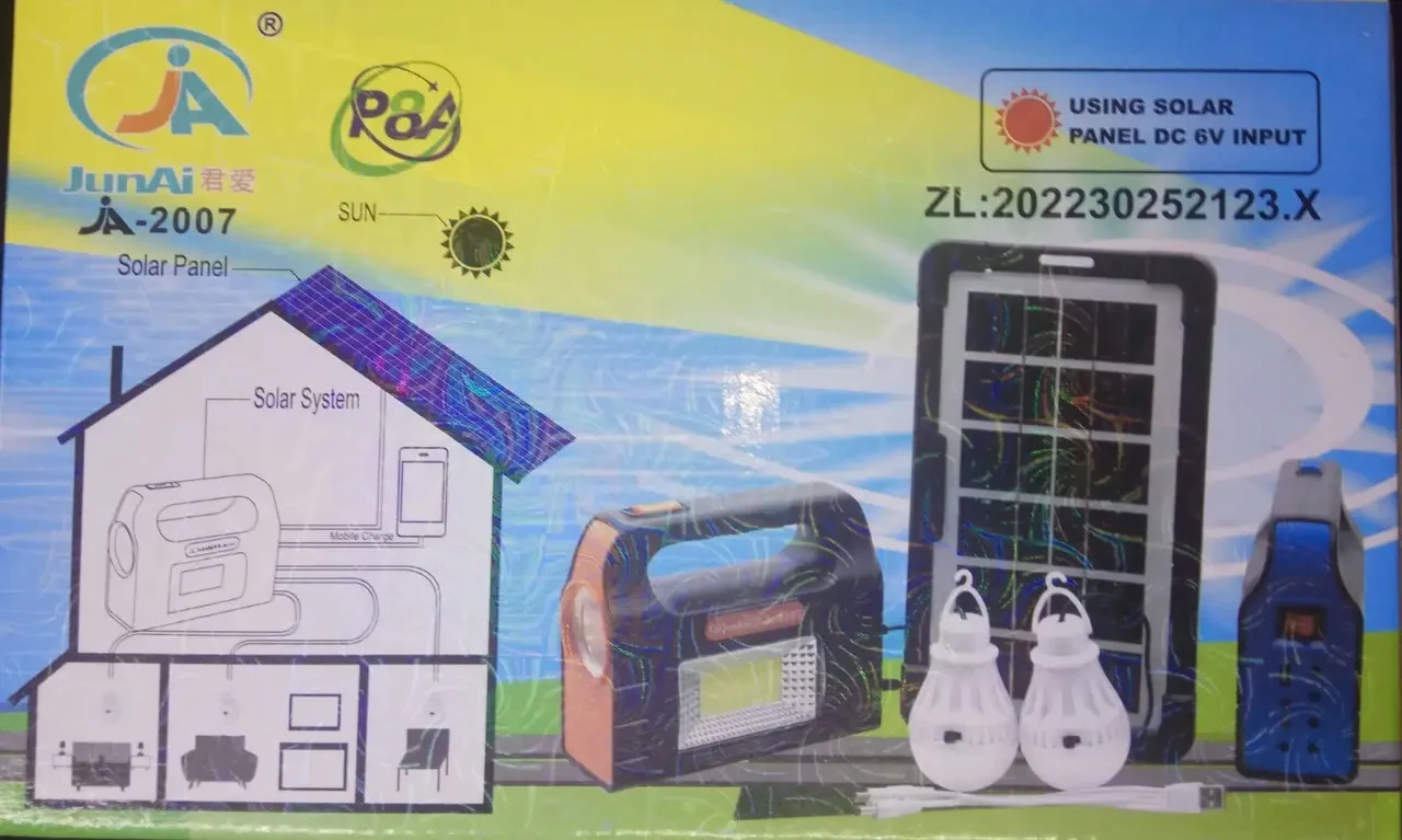 Сонячна зарядна станція + LED ліхтар Junai JA-2007 з лампочками + Power Bank – фото 1