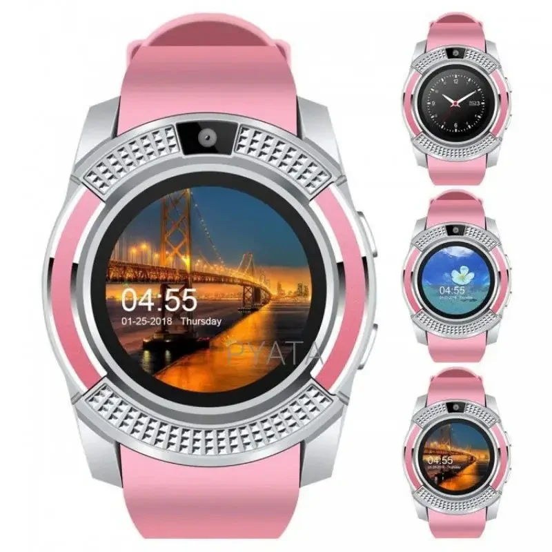 Годинник Smart watch V8 рожевий з камерою і sim-карткою – фото 1