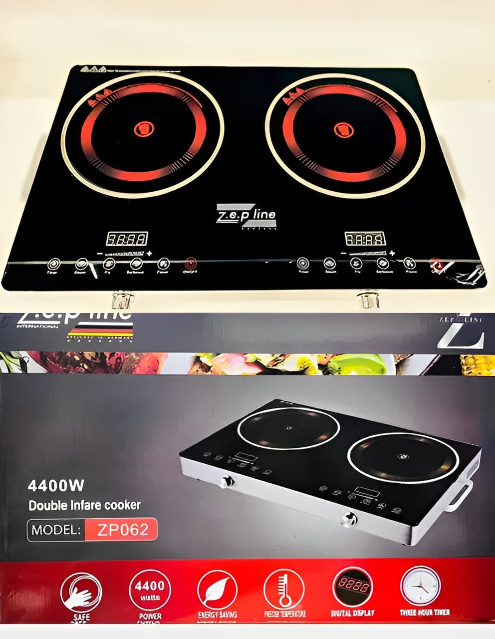 Двоконфоркова інфрачервона плита Zepline ZP-062 ⁇ Електрична плита 4400 Вт ⁇ Електроплита двоконфоркова – фото 1