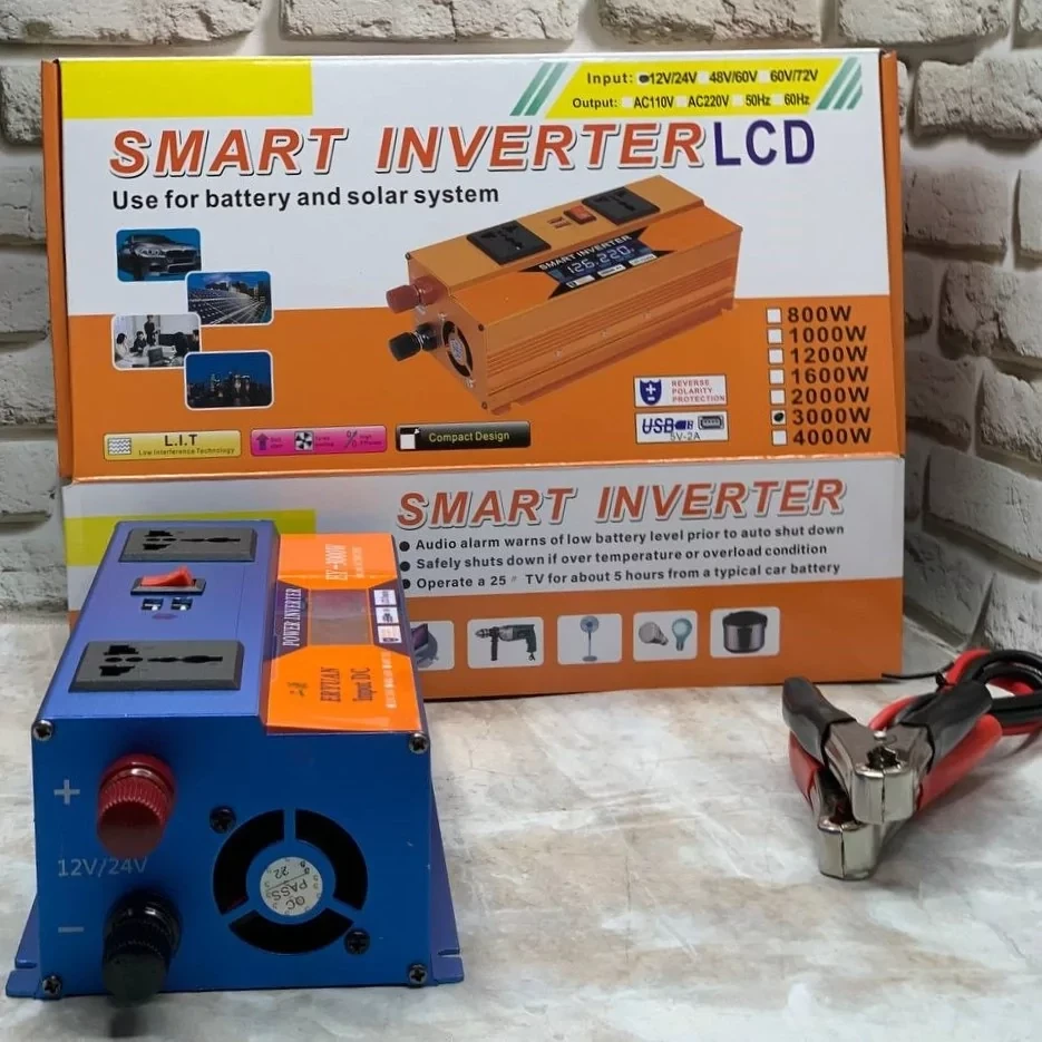 Перетворювач SMART з 12V/24V на 220 V ( 3000 W) з LCD-дисплеєм інвертор постійного струму – фото 1