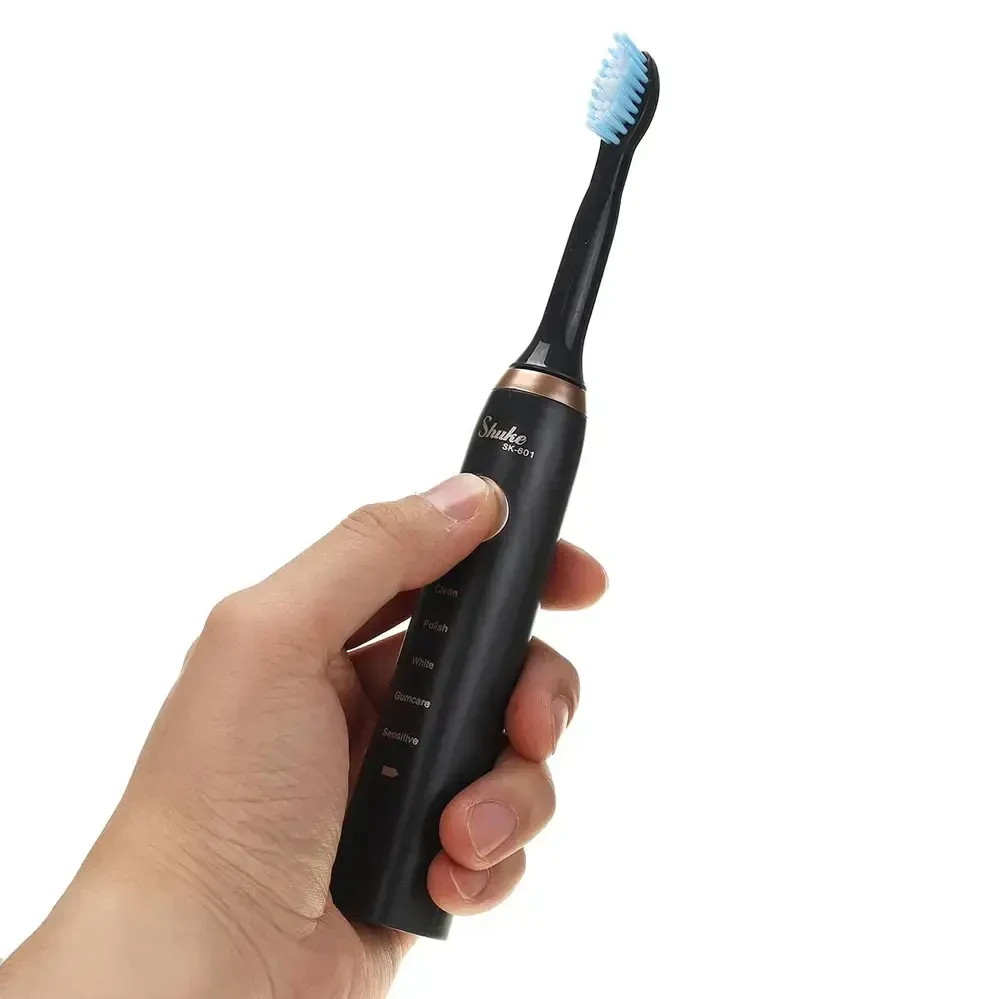 Електрична зубна щітка Shuke SK-601 акумуляторна з 4 насадками Чорна – фото 5