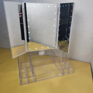 Потрійне дзеркало з LED-підсвіткою і підставкою для косметики, органайзер для косметики