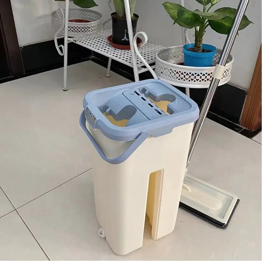 Швабра-стрічка 5 л Hand Free Cleaning Mop 2 в 1 з автоматичним віджиманням для прибирання Бежевий – фото 4