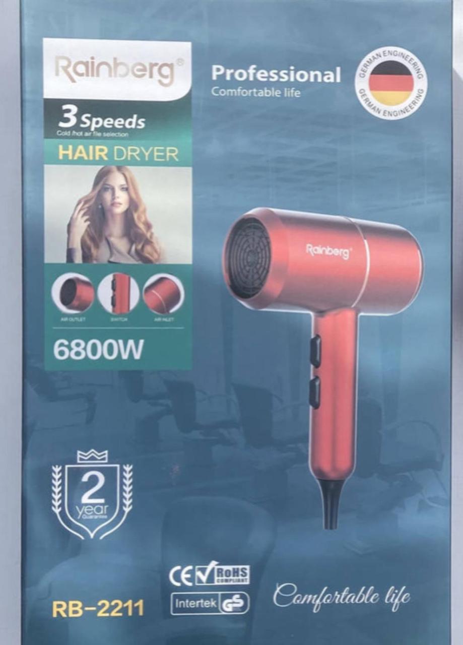 Фен для укладання волосся Rainberg RB-2211 6800 W Червоний – фото 1