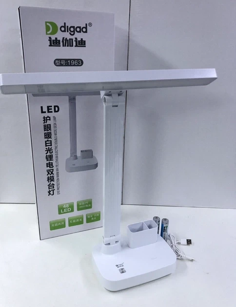 Потужна акумуляторна настільна лампа Digad 1963 на 48 LED 5 W (ЗАРЯДКА ВІД USB/C’ЄМНІ АКУМУЛЯТОРИ) Біла – фото 2