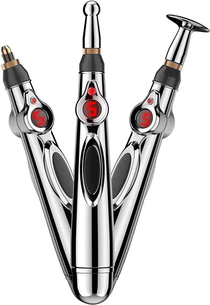 Масажер для тіла електричний ручний (масажна ручка) 3в1 Massager Pen W-912 на батарейках Сріблястий – фото 1