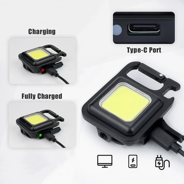 Ліхтарик брелок акумуляторний LED COB з карабіном і магнітом 500 mAh – фото 6