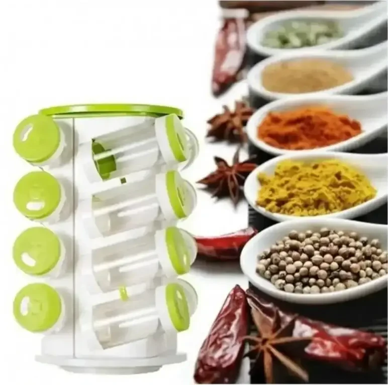 Органайзер ПЛАСТІК для спецій кухонний обертовий Spice Rack 16 в 1 Стійка для спецій карусель – фото 2
