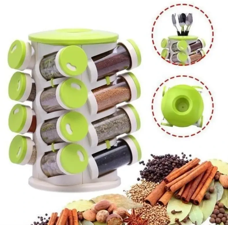 Органайзер ПЛАСТІК для спецій кухонний обертовий Spice Rack 16 в 1 Стійка для спецій карусель – фото 1