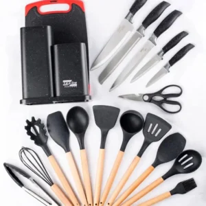Набір ножів + кухонне начиння із силікону (19 предметів) на підставці Zepline ZP -067