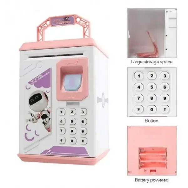 Сейф Робот-копилка електронна дитяча Robot Bodyguard з відбитком пальця, музична Рожевий – фото 4