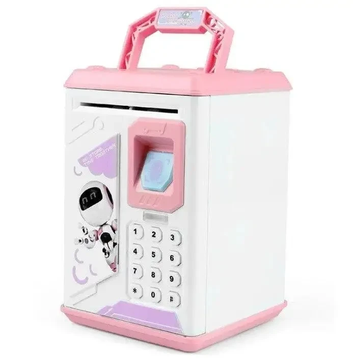 Сейф Робот-копилка електронна дитяча Robot Bodyguard з відбитком пальця, музична Рожевий – фото 3