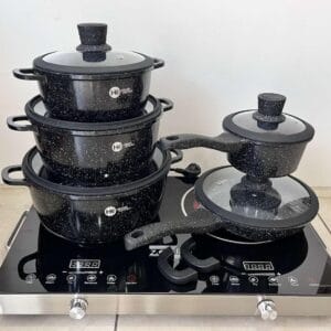Набір посуду з гранітним антипригарним покриттям Higher Kitchen НК-316 з 12 предметів Чорний