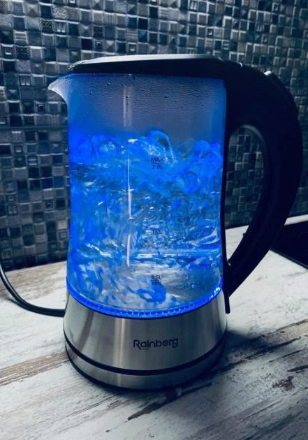 Скляний електричний чайник на 2 літри Rainberg RB704 з LED-підсвіткою 2200W Black – фото 2