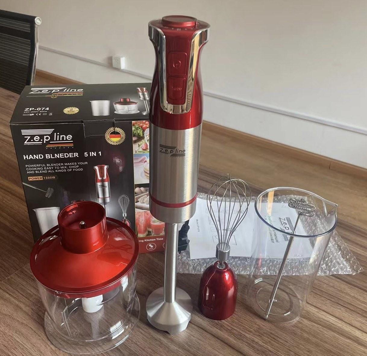 Ручний блендер заглибний з мірною склянкою 5в1 Zepline ZP-074 1500ВТ Червоний – фото 1
