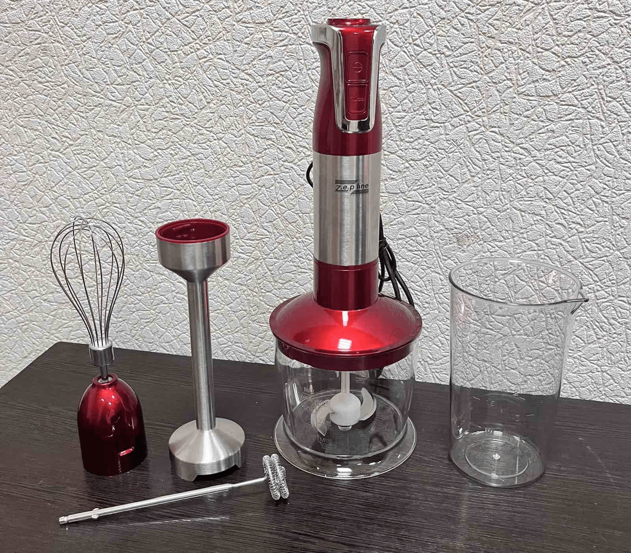 Ручний блендер заглибний з мірною склянкою 5в1 Zepline ZP-074 1500ВТ Червоний – фото 3