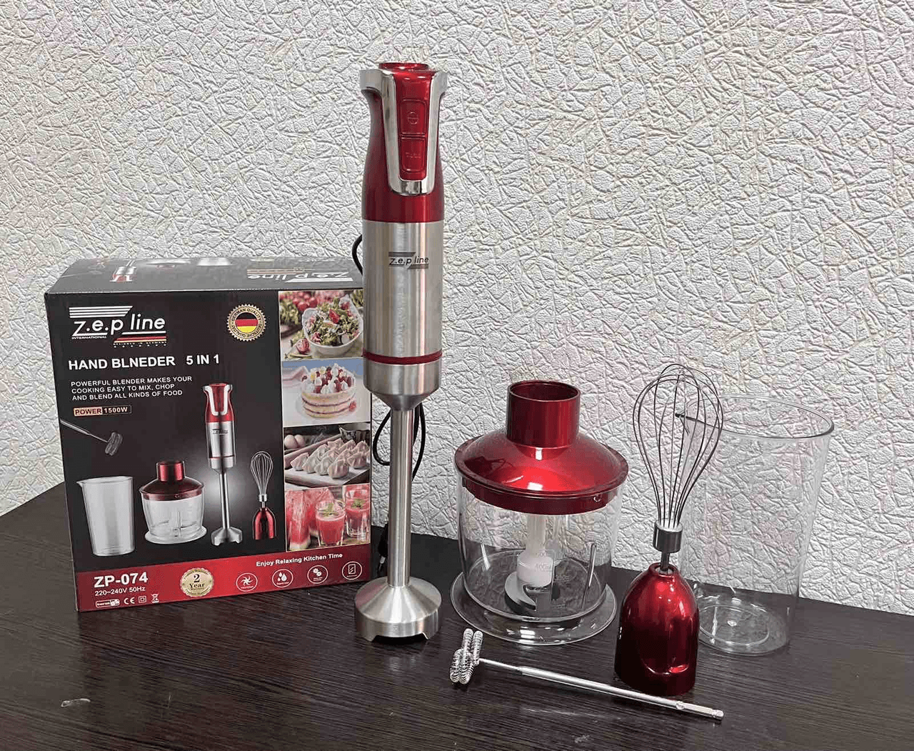 Ручний блендер заглибний з мірною склянкою 5в1 Zepline ZP-074 1500ВТ Червоний – фото 2