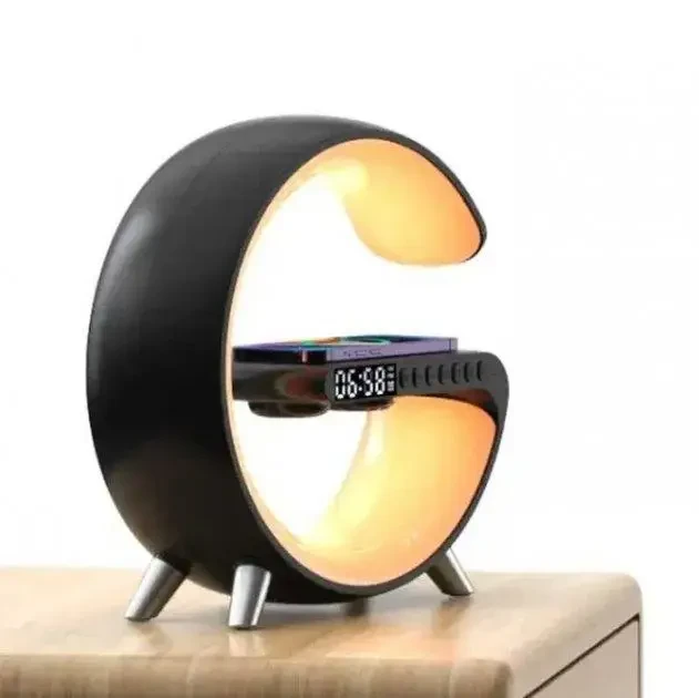 Світильник, нічник RGB Smart Light Sound Machine з бездротовою зарядкою 15W і Bluetooth колонкою 3W — чорний – фото 1