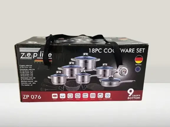 Набір каструль із неіржавкої сталі Zepline ZP-076 Німеччина 18 предметів Набір посуду – фото 1