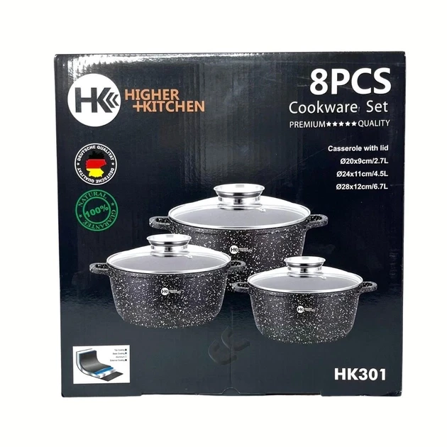 Набір каструль із гранітним антипригарним покриттям Higher Kitchen HK-301, набір посуду 6 предметів червоний – фото 3