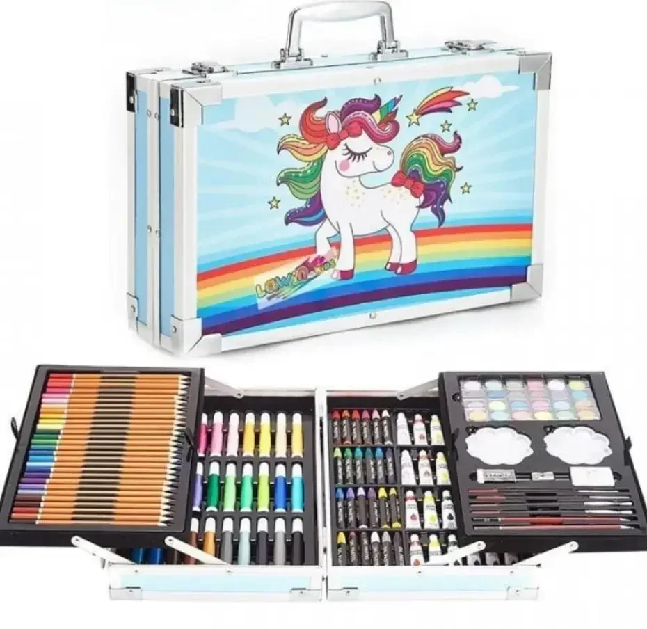 Дитячий набір для творчості в алюмінієвій валізі “Єдиноріг” 145 предметів блакитний – фото 6