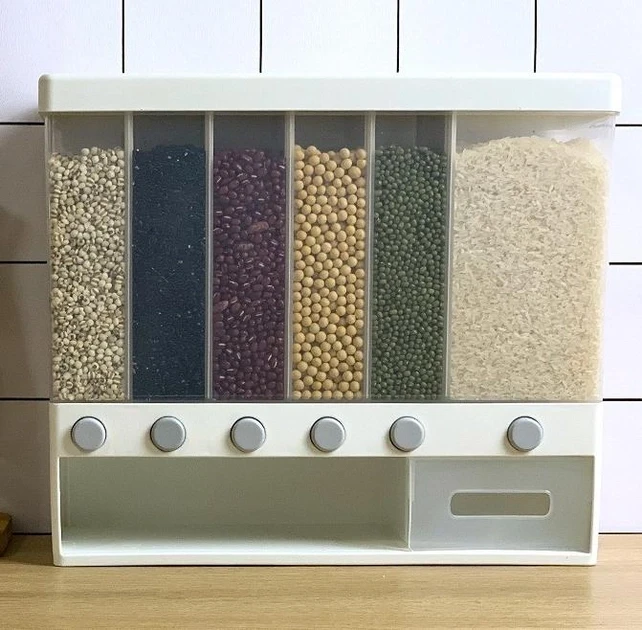 ОРГАЙЗЕР для сипких продуктів Assorted Grain Rice Bucket Диспенсер, з кнопкою дозатором для круп 6 секцій – фото 1