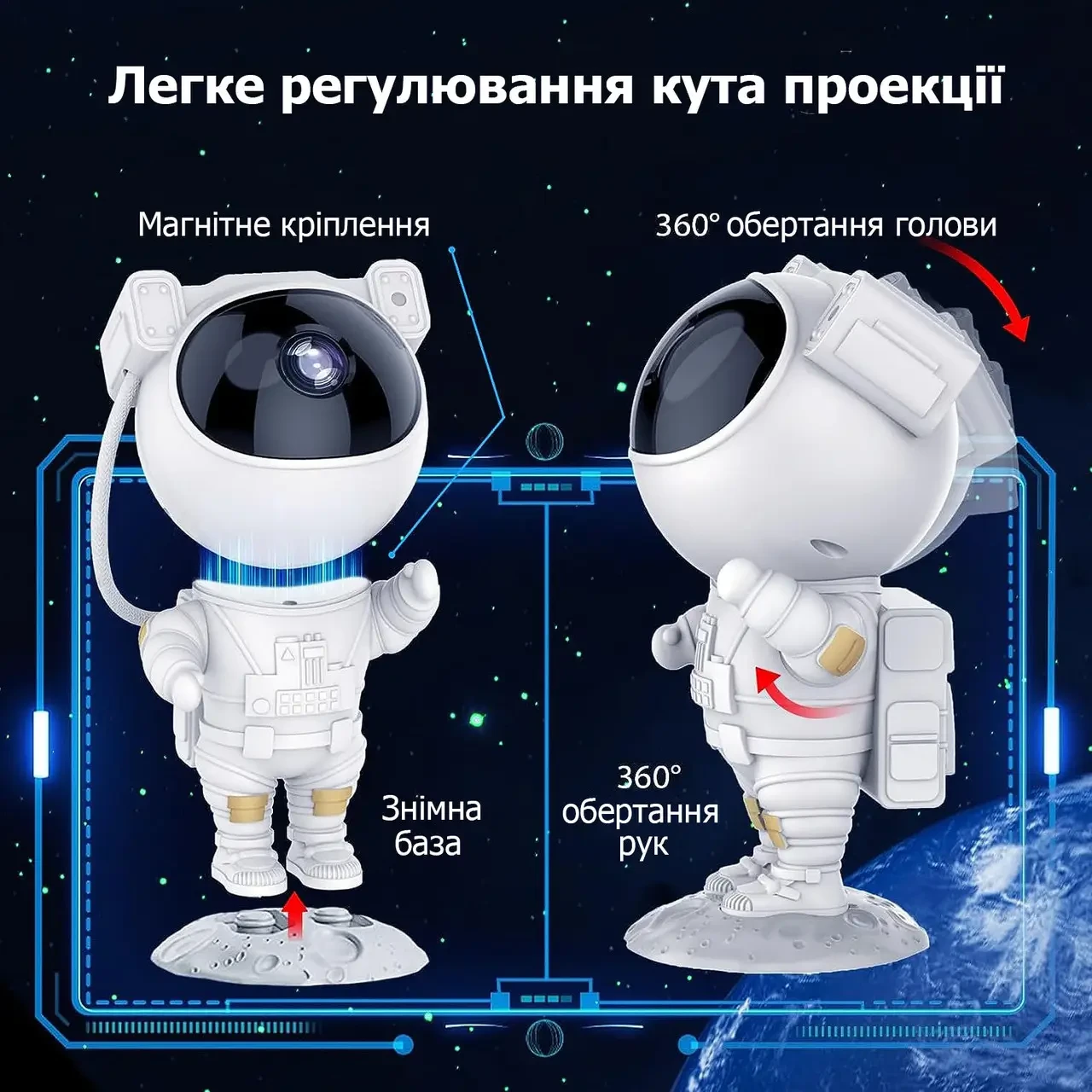 Нічник проєктор зоряного неба ВЕЛИКИЙ Космонавт — лазерний світильник проєктор астронавт із пультом – фото 5