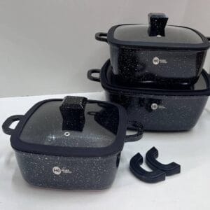 Набір квадратних каструль із силіконовими кришками та 5-шаровим дном Higher Kitchen HK-323 Чорний