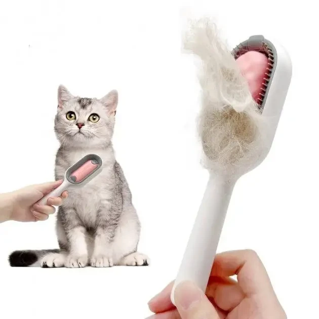 Щітка для вичісування шерсті хатніх тварин 4 в 1 Pet Cleaning Comb з масажем і чищенням речей Pink W28 – фото 4