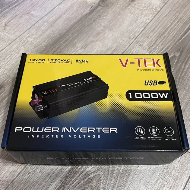 Перетворювач напруги автомобільний V-TEK PowerMaxx-SSK1000W, інвертор 12/220В, USB, охолодження Чорний – фото 2